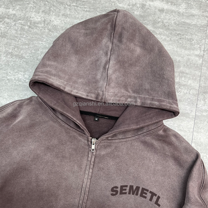 เสื้อฮู้ดดี้โอเวอร์ไซส์พิมพ์ลายตัวอักษร สไตล์สตรีทแวร์สำหรับฤดูหนาว  งานพิมพ์สกรีน  ออกแบบเองได้  ผ้าฝ้าย  ซิปหน้า  ผ้าหนา  ล้างสีแบบแอซิดวอช - Product Image 3