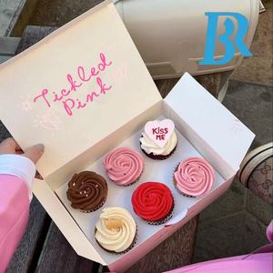 Custom all'ingrosso scatola di <span class=keywords><strong>cartone</strong></span> pieghevole dolci scatole di pane da forno con manici Cupcake confezione per Dessert porta scatola ciambella - Product Image 5
