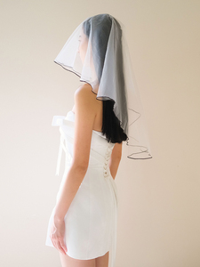 Velo Corto Nero con Bordo per Sposa, Matrimonio, Registrazione, Fotografia, Accessori per Capelli, Oggetti di Scena per Fotografia di Viaggio - Product Image 2