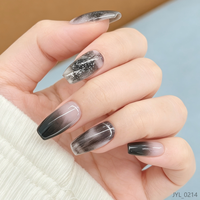 Uñas Postizas Personalizables de Material ABS con Degradado Negro, Largas, Estilo Ataúd Francés, para Uso Diario y Fiestas, Juego de 24 Piezas