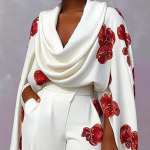 女式新款印花叠领长袖上衣长裤休闲2件套Sehe时尚 - Product Image 3