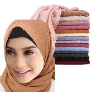 Pom Bubble Chiffon jilbab syal wanita selendang panjang bungkus Muslim ikat kepala Maxi Islami sjal 180*70cm grosir