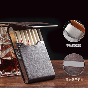 Étui à cigarettes <span class=keywords><strong>en</strong></span> <span class=keywords><strong>cuir</strong></span> PU à 9 compartiments, porte-cartes de visite et d'argent, accessoires de <span class=keywords><strong>cigarette</strong></span> ultra-minces portables haut de gamme pour hommes, prix d'usine - Product Image 3