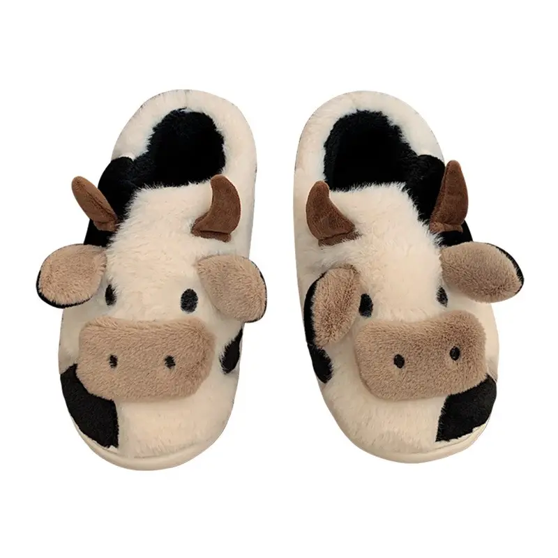 XAXAXTO Cow fuzzy animal Plush woman Shoes Hot Sale Cute Warm Home Indoor Winter PVC Cotton White Parcel slippers for woman