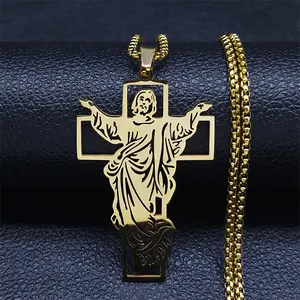 Kruis Roestvrijstalen Hanger Ketting Heilige Jezus Gouden Kleur Religieuze Ketting Oude Griekse Jezus Kruis Uitgeholde Ketting