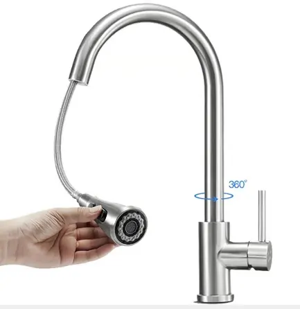 Hot bán bồn rửa nhà bếp Vòi nước có thể điều chỉnh nước Outlet thép không gỉ Brushed Nickel Mixer vòi nước nhà bếp với pull out phun