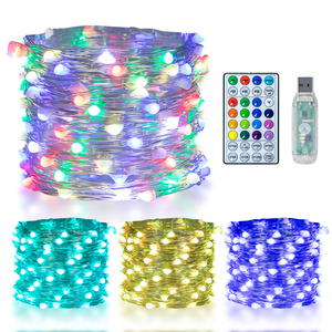 Guirnalda de Luces de Hadas que Cambian de Color - 33 pies, 100 LED, Cable Plateado USB, con Control Remoto y Temporizador, Luces de Hadas Estrelladas - Product Image 1