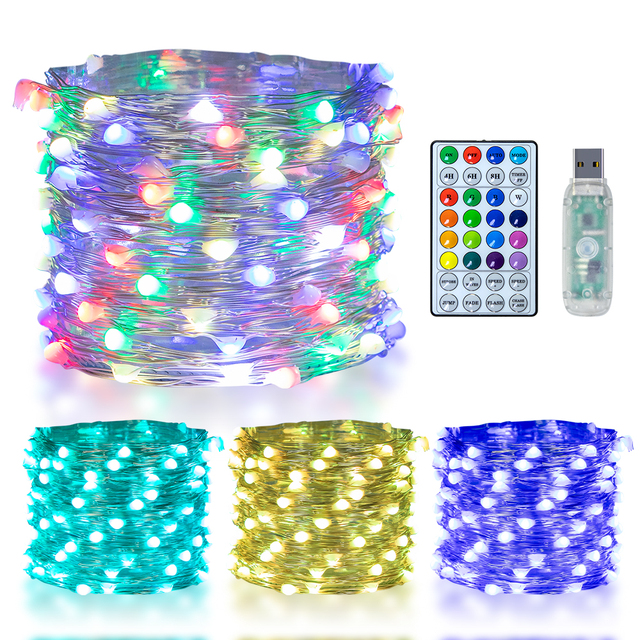 Color Changing Fairy String Lights - 33 ft 100 LED USB Silver Wire Lights with Remote and Timer Starry Fairy Light