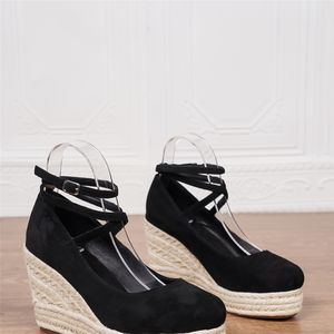 <span class=keywords><strong>Sandalias</strong></span> Casuales de Esparto con Punta Redonda y Tira al Tobillo para Mujer, de Microfibra, Venta al por Mayor de Fábrica - Product Image 5