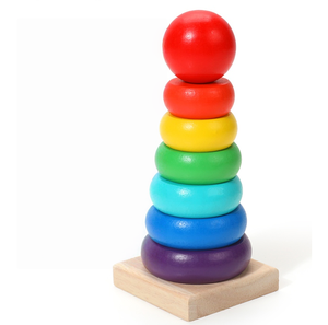 Jouets en bois écologiques empilables en forme de tour arc-en-ciel pour tout-petits, blocs éducatifs précoces de style Montessori pour enfants multi-âges - Product Image 1