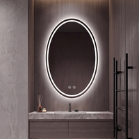 Espejo de Baño Moderno Ovalado con Iluminación LED, Montado en la Pared, Táctil Inteligente, Antivaho, con Luz Regulable, para Hotel, Hogar y Baño