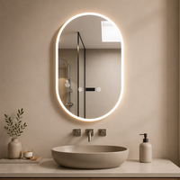 Miroir de salle de bain intelligent LED Racetrack, 450x900 600x1000mm, affichage de l'heure, cadre en acrylique transparent, étanche IP44, anti-buée