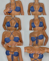 Maillot de bain OEM pour femme, bikini imprimé denim avec armatures, taille haute, tenue de plage