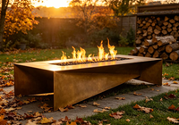 Cheminée d'extérieur rectangulaire moderne en acier Corten, robuste, à gaz, grande table de feu à bois combustible avec garantie de 5 ans