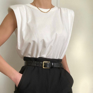 <span class=keywords><strong>Blusa</strong></span> informal sin mangas para mujer, camisetas holgadas con cuello redondo sin mangas con almohadilla para el hombro - Product Image 1