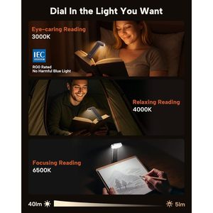 86LUX Book Light Clip <b>LED</b> Rechargeable Touch Control Reading Light for <b>Bed</b> with 3 Colors Stepless Dimming Aluminum - Product Image 4
