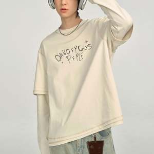 เสื้อยืดแขนยาวผู้ชายแบบสองชั้น ผ้าฝ้าย 100% สไตล์ลำลอง ทรงโอเวอร์ไซส์ พิมพ์ลายดิจิทัล ลายถักนิตติ้ง น้ำหนัก 180 กรัม - Product Image 3