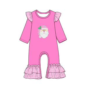 Conjunto de Ropa Navideña para Bebés y Niñas Pequeñas, Color Rosa, con Apliques de Santa Claus, Manga Larga, Pantalones a Cuadros, Mono - Product Image 3