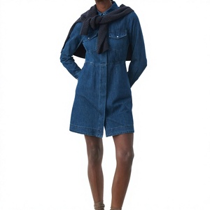 Women Casual Denim A-Line Square Collar Knee-Length Shirt <b>Dress</b> Sleeveless <b>Elastic</b> Waist Lace Breathable Eco-Friendly Bulk - Product Image 2