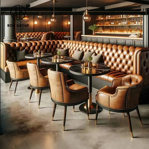 Juego de Muebles de Lujo Modernos para Cafetería, Hotel o Restaurante, con Mesa de Mármol Marrón, Sillas de Cuero, Bancos y Sofás - Product Image 1