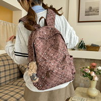 Sac à dos en nylon à carreaux de style coréen unisexe, design unique, capacité 20-37L, doublure en polyester, pour voyages en plein air