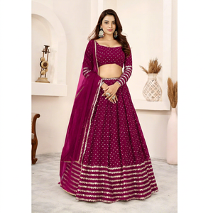 Ensemble Lehenga Choli pour femmes en georgette, dentelle et sequins, longueur au sol, tenue de mariage ethnique - Product Image 1