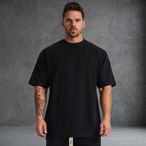 T-shirt imprimé de grande taille tendance de couleur noire pour hommes T-shirt à épaules tombantes T-shirts à bas prix T-shirt de haute qualité pour hommes - Product Image 2