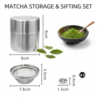 Boîte à Matcha en Acier Inoxydable Mat, Qualité Alimentaire, Recyclable, avec Tamis, Contenant Réutilisable pour Poudre, Cadeau 80*80mm
