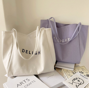 กระเป๋าผ้าแคนวาสสะพายไหล่สีพื้นขนาดใหญ่ ใช้ซ้ำได้ เหมาะสำหรับการช้อปปิ้ง - Product Image 1