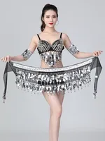 Falda corta de lentejuelas para danza del vientre, cinturón de chifón, cadena para la cintura, envoltura brillante dorada para mujer, disfraz de carnaval para escenario