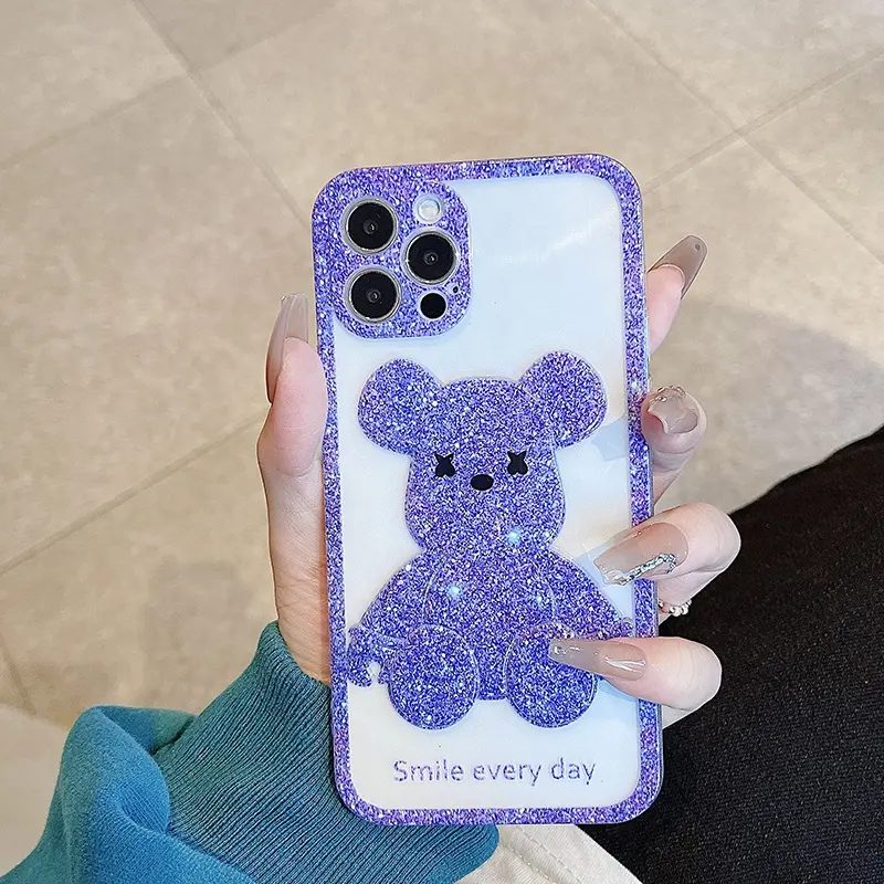 luxury cartoon cute 3D bear Protect Cell Phone case for iphone 13 12 Pro Max X Xs Xr Max soft TPU case