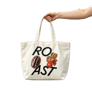 Custom Printed <b>White</b> Canvas <b>Tote</b> <b>Bag</b> Coffee Roast Logo Large Capacity Recyclable Shopping <b>Bag</b> Hand Length Handle Coffee Shop - Product Image 1
