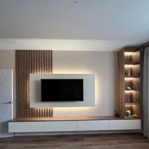 Custom Modern Full-Wall LED Luz TV Gabinete Design Contemporâneo Wall TV Unit Sala Móveis TV Stands - Product Image 2