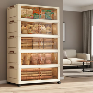 ZD802-2 आधुनिक पारदर्शी आयताकार प्लास्टिक भंडारण कैबिनेट फोल्डेबल मल्टीफंक्शन हल्के आयोजक कपड़े खिलौने स्नैक्स - Product Image 1