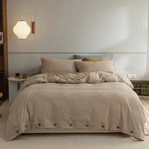 Toptan lüks kral yatak levha % 100% mısır pamuklu dama tahtası Waffle 4 adet özel otel yatak setleri
