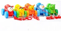 Dessin animé Animal thème tirer et pousser marcheurs amusant corps en bois bébé voiture jouets avec activités de torsion