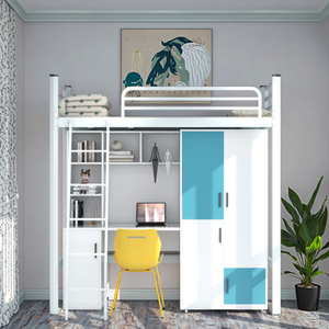 Lit d'art moderne coloré à deux étages en acier-bois-fer Bureau de lit superposé durable pour les employés <span class=keywords><strong>Étudiant</strong></span>s dortoir-appartement - Product Image 3