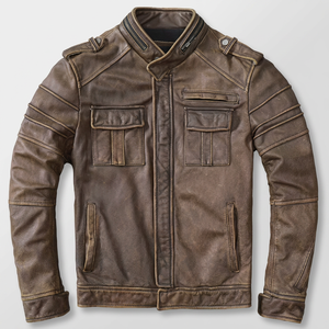 <b>Men's</b> Genuine Leather Motorcycle <b>Jacket</b> Stand Collar Zipper Closure Moto <b>Biker</b> Style Autumn Wear - Product Image 3