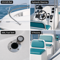 Bateau de pêche à console centrale de 7,5 m en fibre de verre GRP, moteur hors-bord double de 300 CV, 8 places, bateau de pêche en mer
