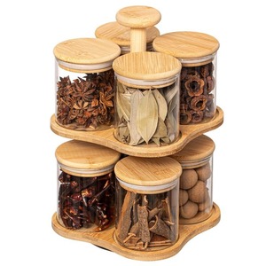 <span class=keywords><strong>Plateau</strong></span> <span class=keywords><strong>tournant</strong></span> Lazy Susan en bambou à deux niveaux 8 pièces 12 oz bocaux en verre à couvercle hermétique organisateur de support à <span class=keywords><strong>épices</strong></span> polyvalent <span class=keywords><strong>pour</strong></span> les comptoirs de cuisine - Product Image 2