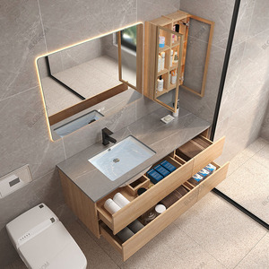 Comptoirs simples en pierre du <span class=keywords><strong>nord</strong></span>, armoires à miroir intelligentes, rangement à tiroirs, lavabo de salle de bain haut de gamme - Product Image 1