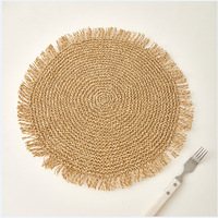 Set de table circulaire antidérapant au crochet, style minimaliste moderne, avec bords à pompons, pour assiettes et sous-verres, décoration créative d'ambiance