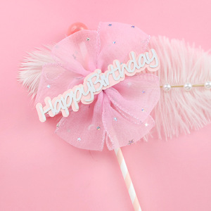 Decoración <span class=keywords><strong>para</strong></span> Pastel de <span class=keywords><strong>Cumpleaños</strong></span> Estilo Chino, Inserto de Malla con Lazo 'Feliz <span class=keywords><strong>Cumpleaños</strong></span>', Tarjeta Insertable con Estrella Pentagonal, Flor Estrella - Product Image 4