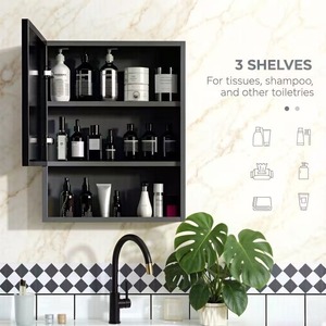 <span class=keywords><strong>Armoire</strong></span> à <span class=keywords><strong>pharmacie</strong></span> murale <span class=keywords><strong>noire</strong></span> étanche en acier inoxydable avec miroir, 3 étagères ouvertes pour salle de bain - Product Image 3