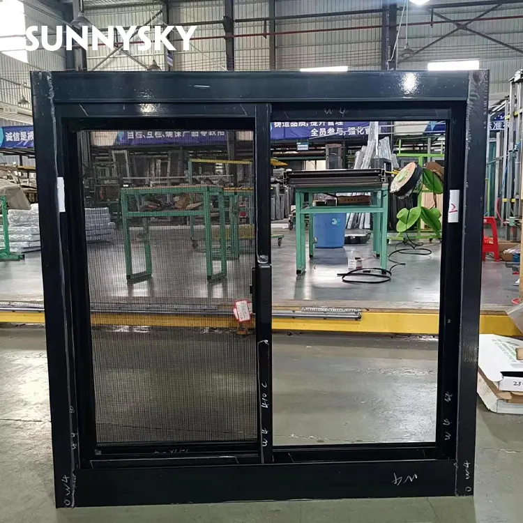 Sunnysky การออกแบบที่ทันสมัยระบบประตูหน้าต่างบานเลื่อนแบบกําหนดเอง กระจกสองชั้นผลกระทบพายุเฮอริเคน หน้าต่างบานเลื่อนอลูมิเนียม