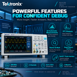 Osciloscopio Digital de Almacenamiento Tektronix TBS2202B, 200MHz, 2 Canales, 2GS/s, Analizador de Forma de Onda con Pantalla WVGA de 9 Pulgadas - Product Image 1