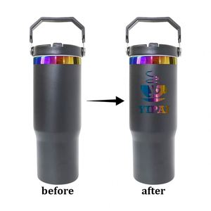 20 Pack Custom Logo 30Oz Stainless Steel Insulated <b>Rainbow</b> Plated Water Bottle With Flip Straw and <b>Top</b> Handle - Product Image 3