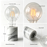 Lampe de table Globe en marbre, base noire et blanche, ampoule LED à filament moderne, lampe de bureau électrique simple pour chambre à coucher et table de chevet