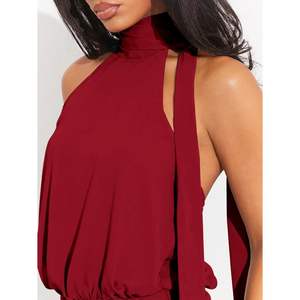 Vestido Mini Rojo Personalizado para Mujer, Estilo Halter, Línea A, Chifón, con Lazos en la Espalda, para Fiesta o Club - Product Image 5