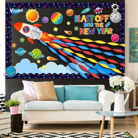 Tableau d'affichage de classe sur le thème de l'espace 3D Vindel avec guirlandes en tissu non tissé et décorations d'étoiles de la galaxie